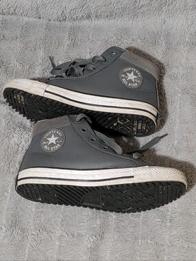 Converse Big Kids' Leather Gray All Star High-Top Sneakers Size 4
